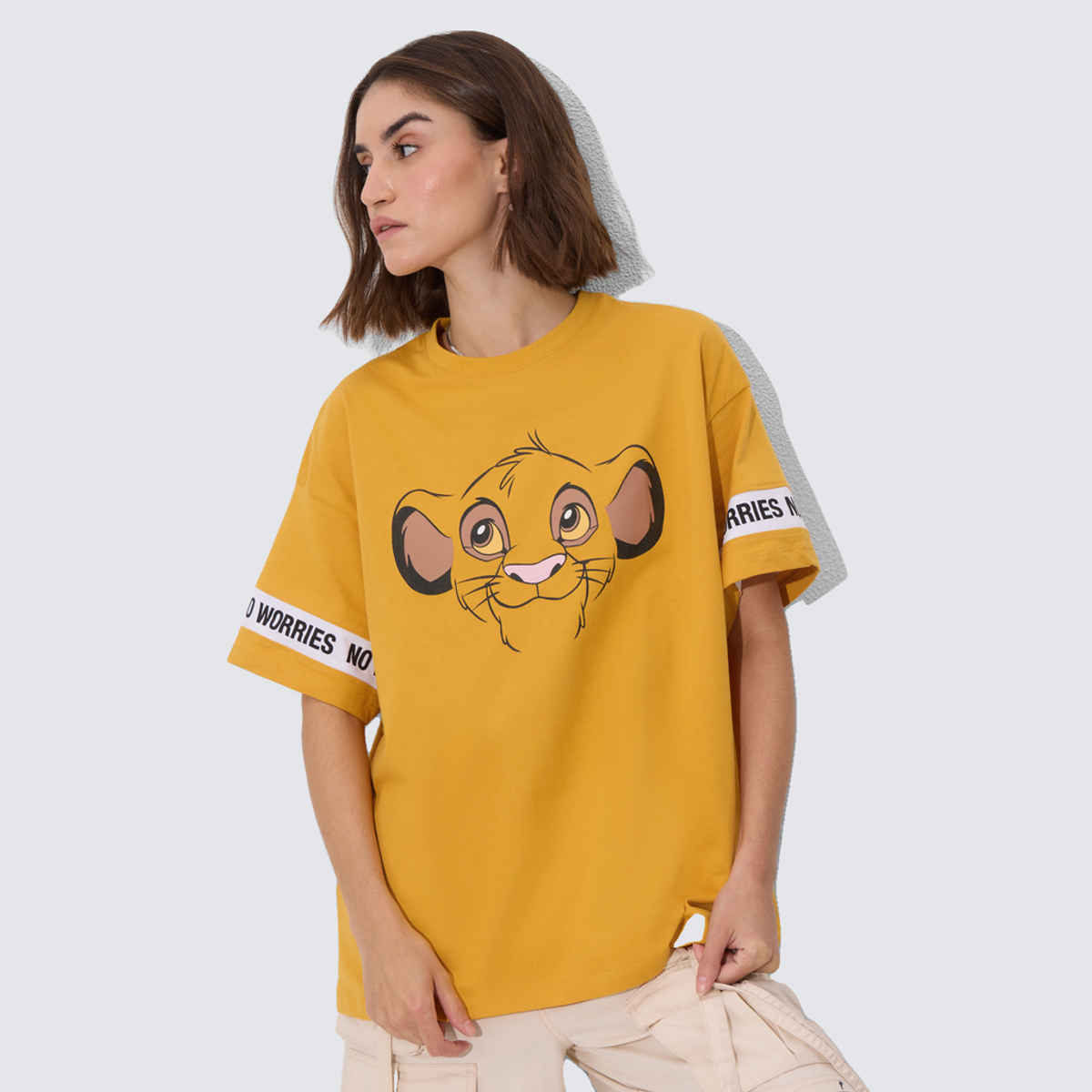 The Souled Store The Lion King- Super Simba Women s Oversized T-shirts | Yellow | XS