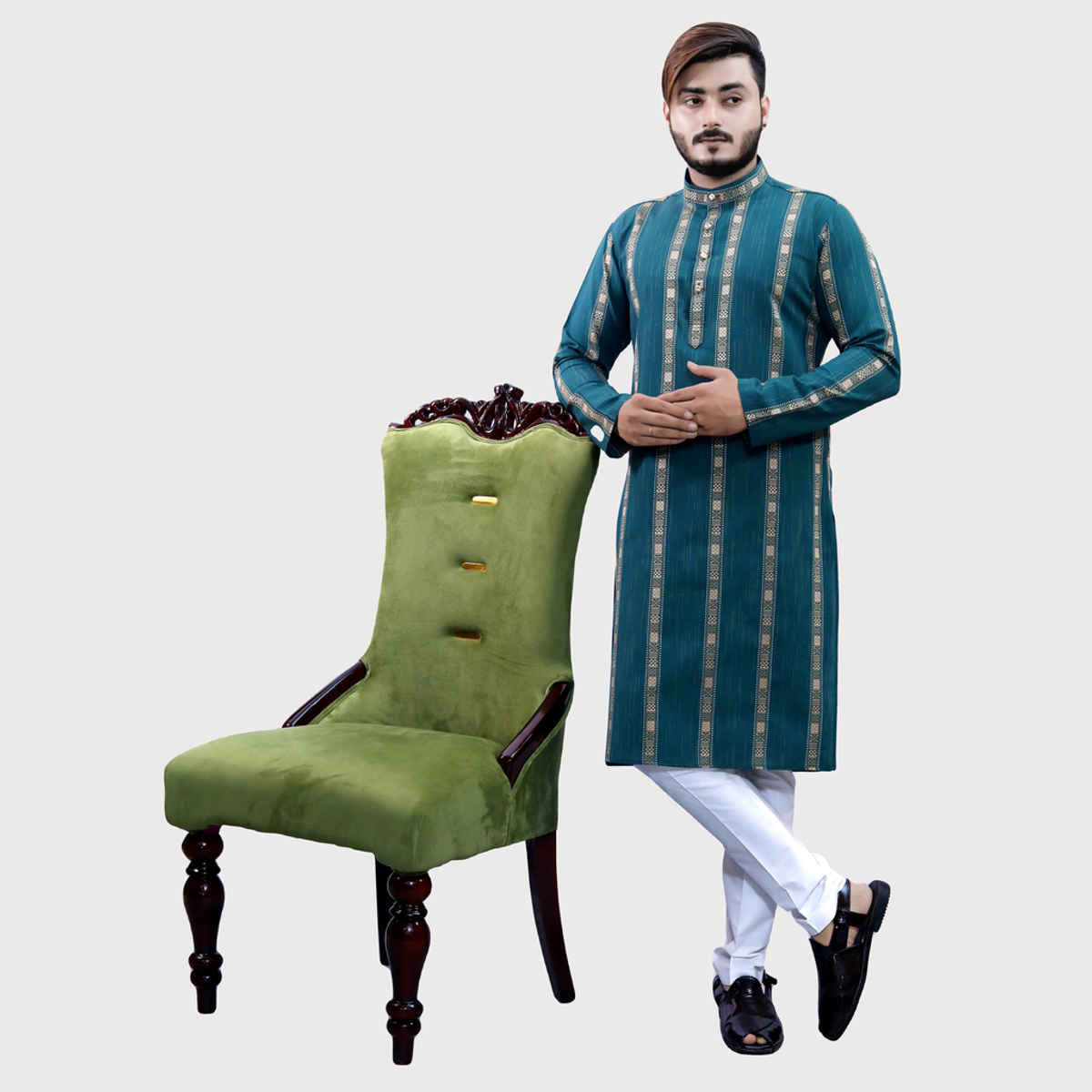 Tibra Collection Men Kurta - Ocean | Cotton Blend | S
