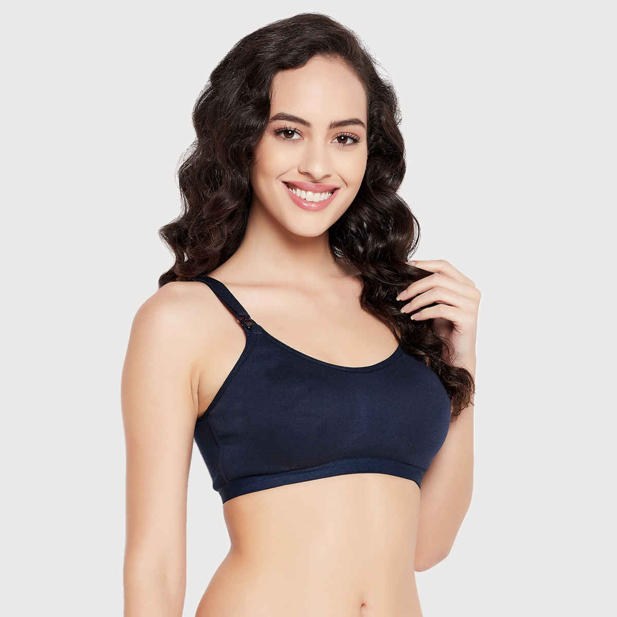 Clovia Women Lightly Padded Non-Wired Full Figure Feeding Bra - Cotton Rich | Blue | 42B