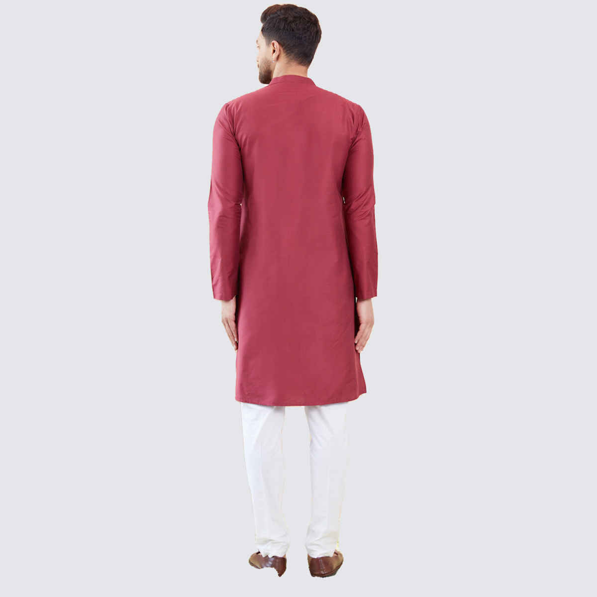 See Designs Men's Cotton Solid Straight Kurta | Burgundy - M