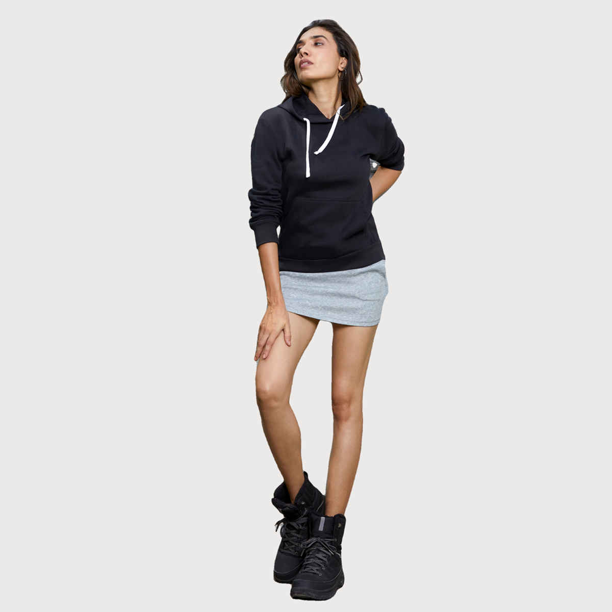Campus Sutra Women's Solid Pullover Hoodie | Midnight Black - L