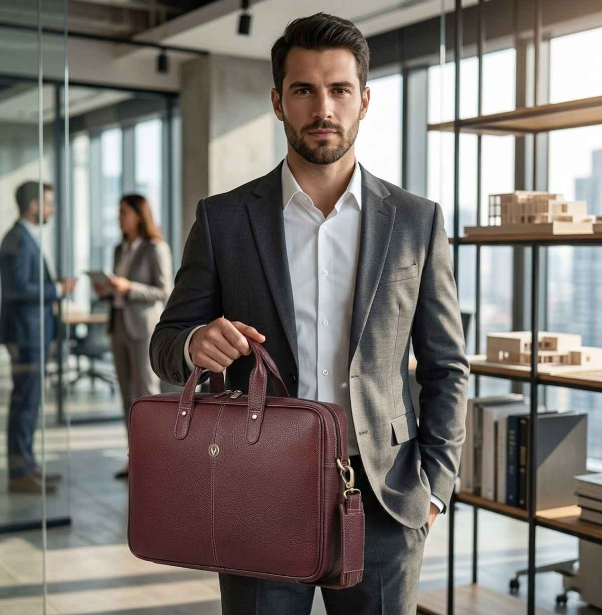 Wildhorn Men's Solid Leather 25 L Laptop Bag | Maroon - 15.6 Inches