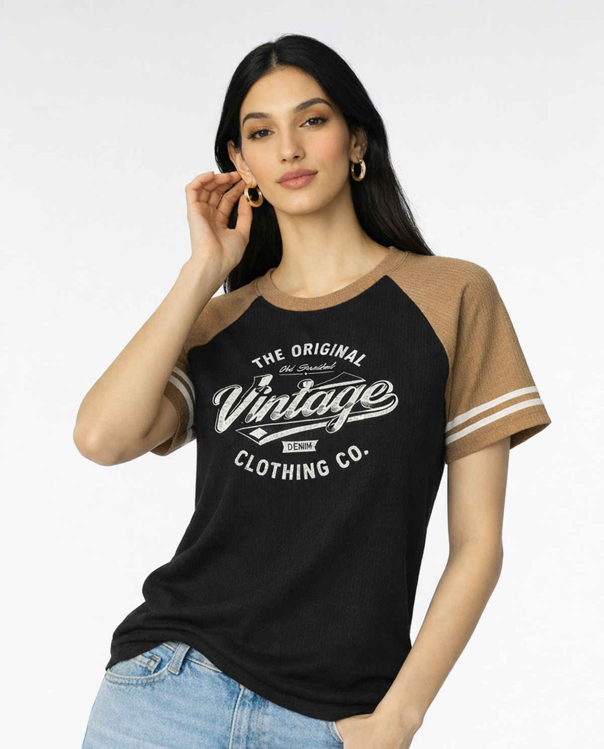 Try This Women's HF Sleeve Graphic Print Round Neck Tshirt | Black & Brown | L