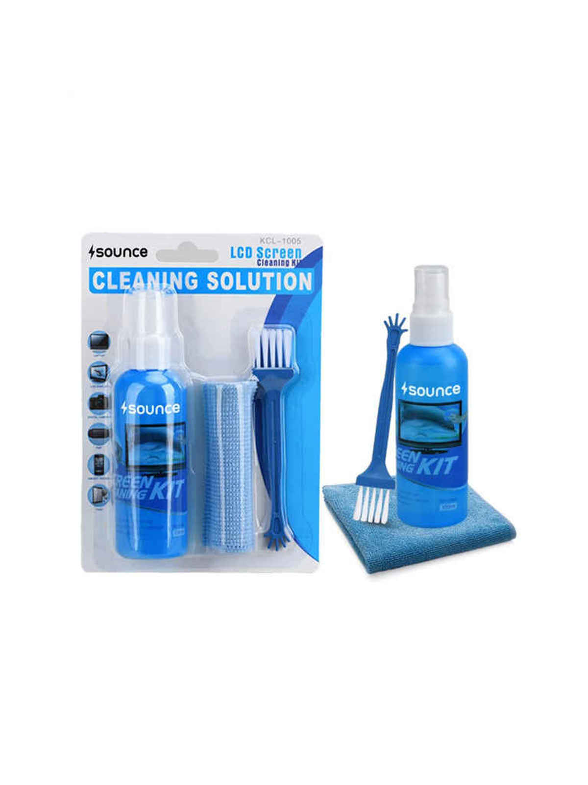 Sounce 3 in 1 Cleaning Set for Screen PC, Laptops, Monitors, Mobiles, LCD, LED, TV/Professional Quality/Prevents Static Electricity, 100ml with Micro Fiber Cloth and Soft Brush