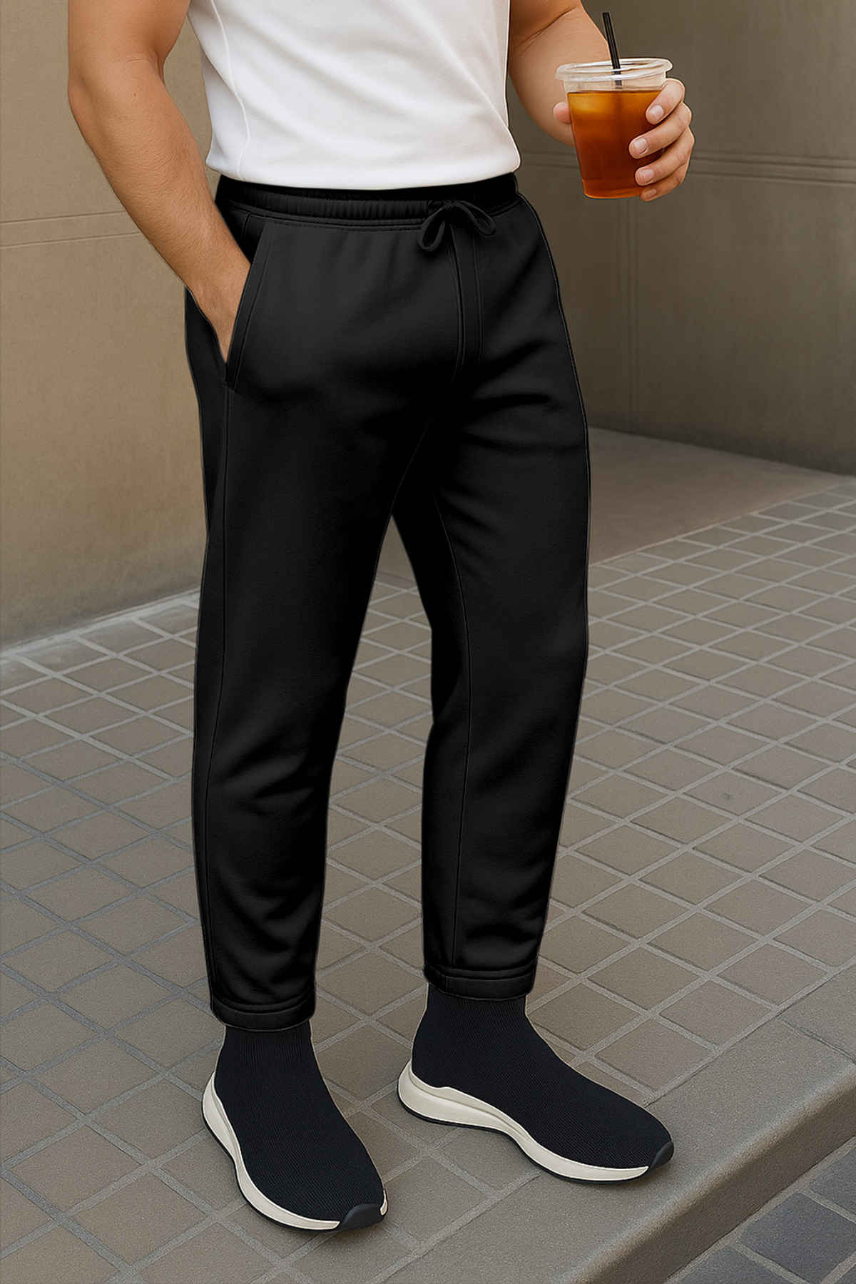 FTX Men's Solid Regular Fit Fleece Fabric Track Pant | Black - M