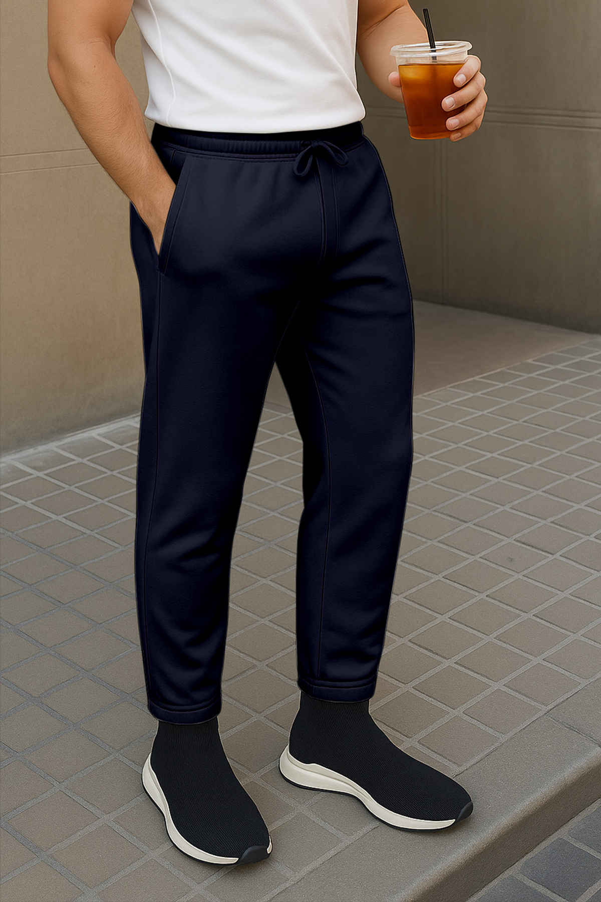 FTX Men's Solid Regular Fit Fleece Fabric Track Pant | Navy - M