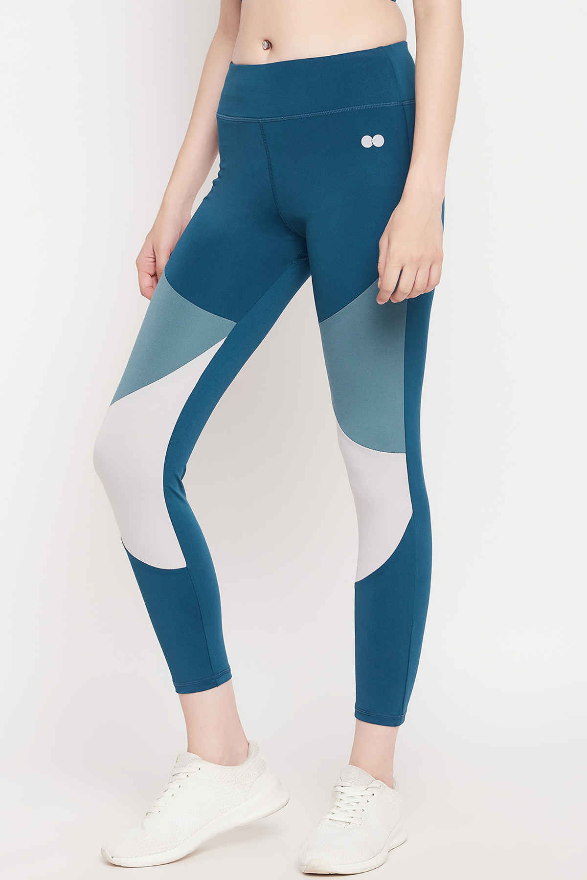 Clovia Snug Fit High-Rise Colourblocked Active Tights (Teal - Xl)