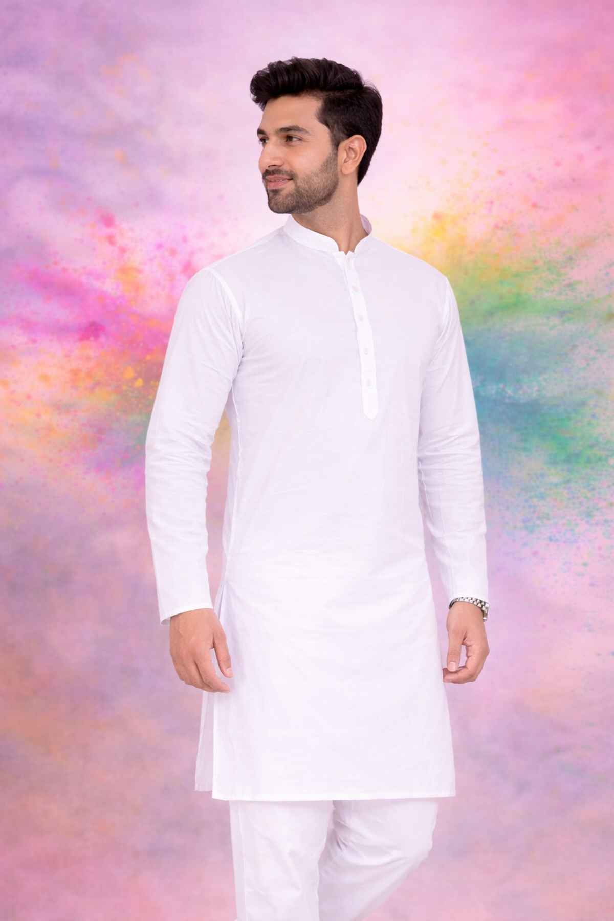 Freluro Men Solid Cotton Blend Straight Kurta | White | XXL
