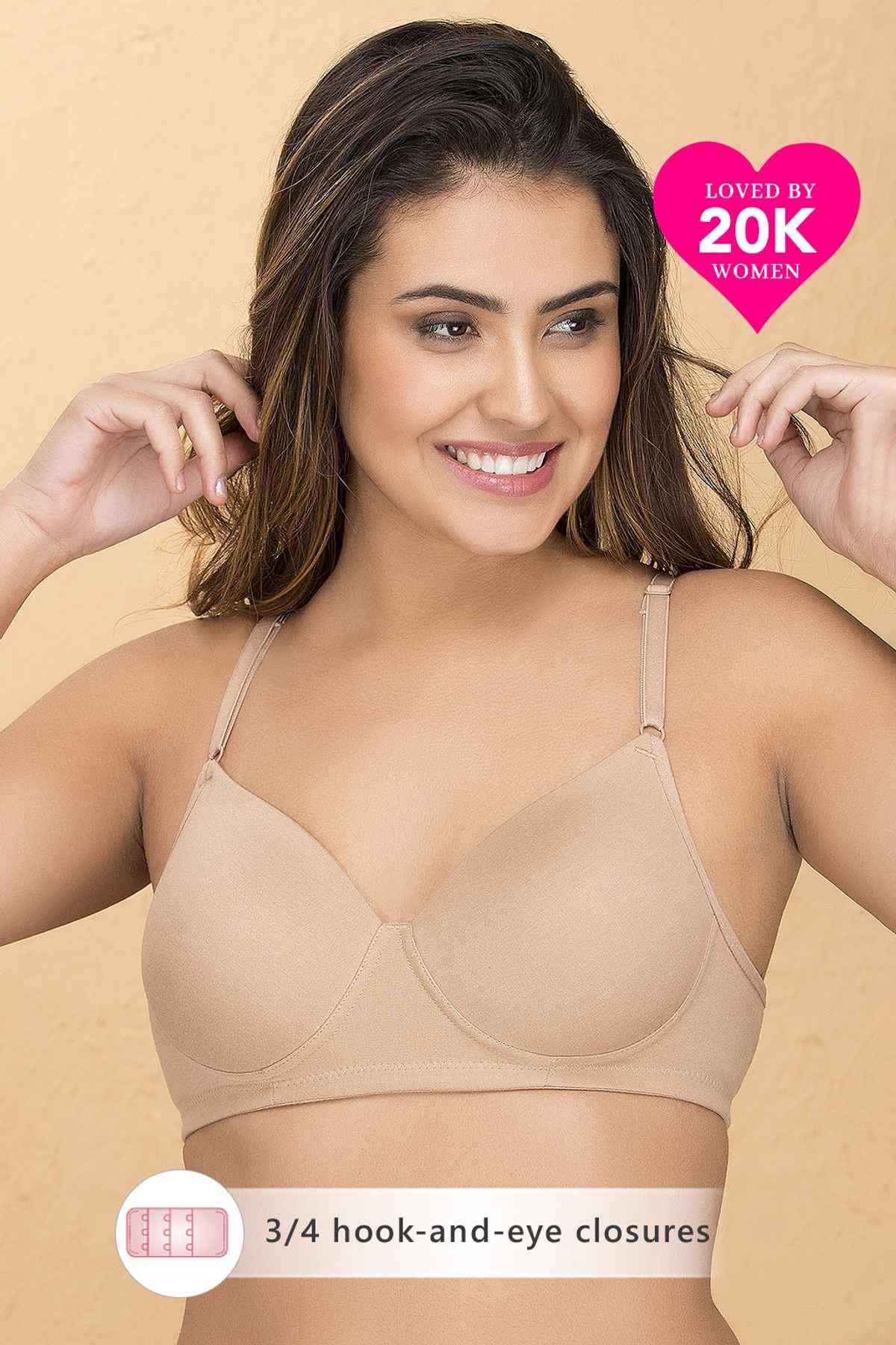 Clovia Padded Non-Wired Full Coverage T-Shirt Bra - Cotton Rich | Beige | 36C