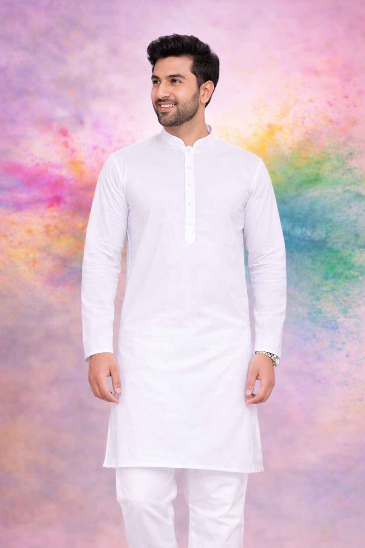 Freluro Men Solid Cotton Blend Straight Kurta | White | XXL