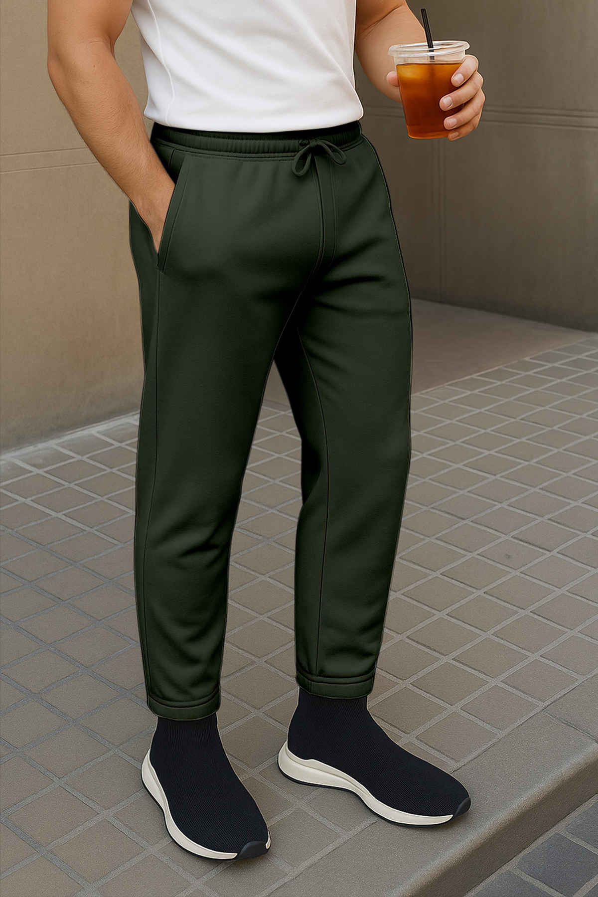 FTX Men's Solid Regular Fit Fleece Fabric Track Pant | Olive - M