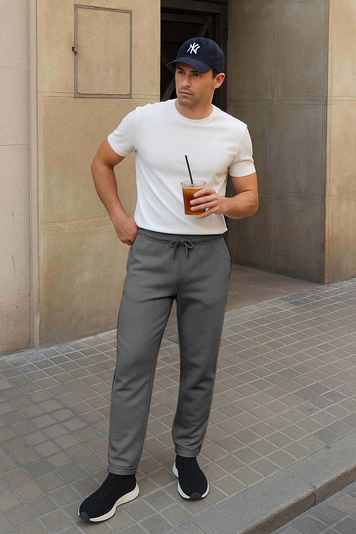 FTX Men's Solid Regular Fit Fleece Fabric Track Pant | Dark Grey - L