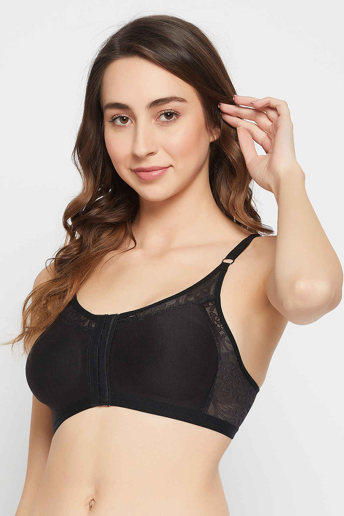 Clovia Women's Non-Padded Non-Wired Spacer Cup Easy-On Front Open Full Figure Bra | Black - 34 D