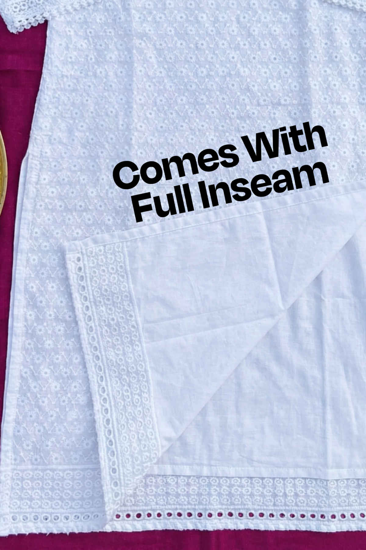 Youthnic Women's Pure Cotton Non Transparent with inseam White Kurta | White - M