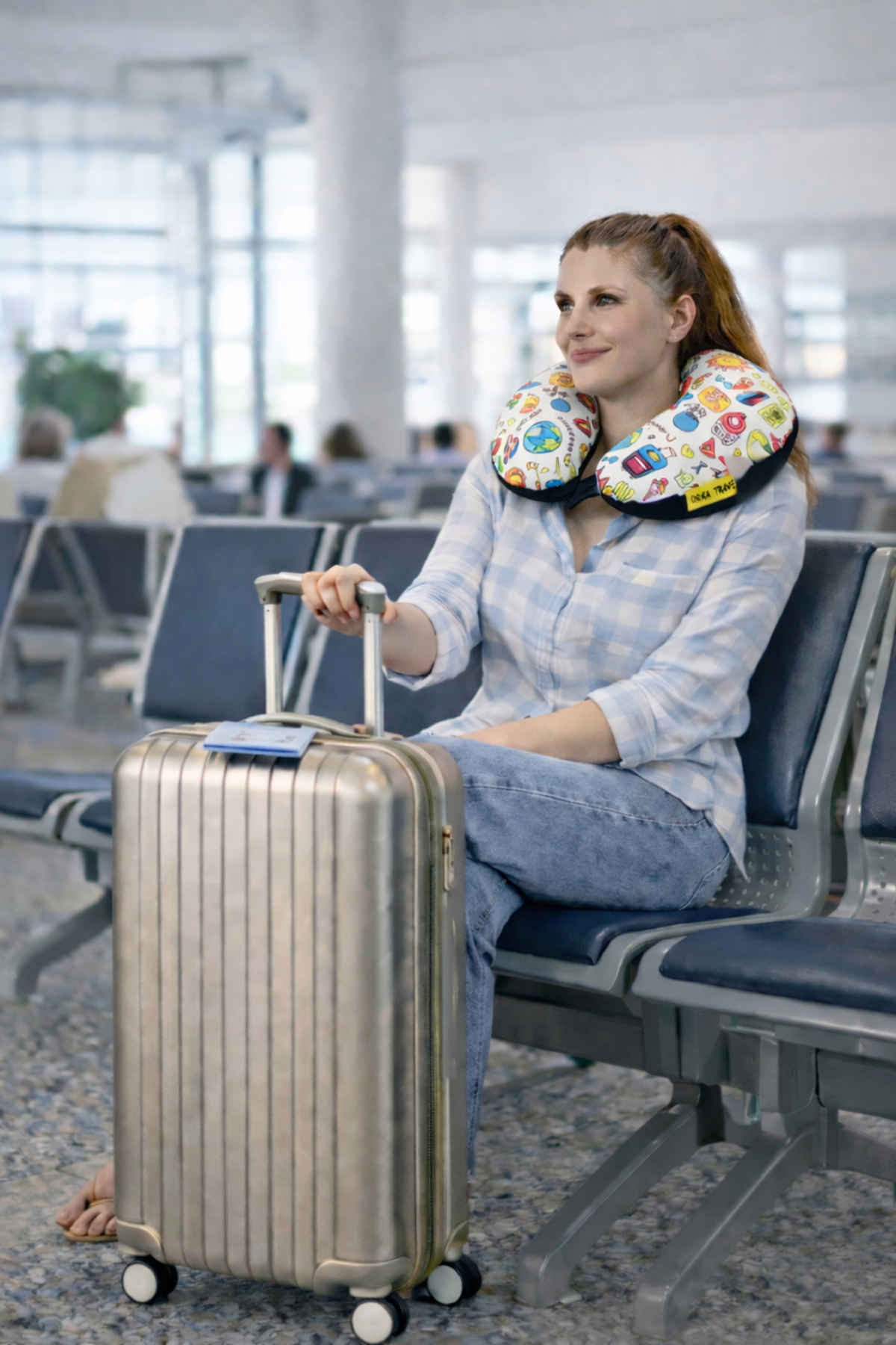 ORKA Travel Printed U Shaped Neck Pillow Polyfill Colorful Travel Doodle Theme
