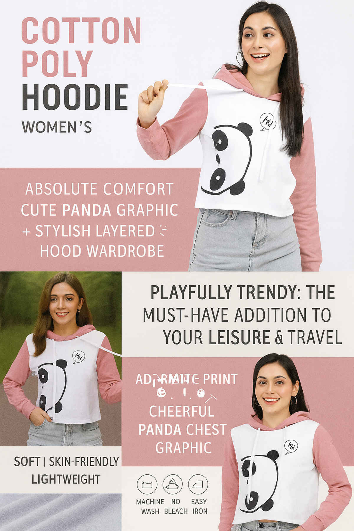 GCYX Women's CROP HOOD Sweatshirt | White - M