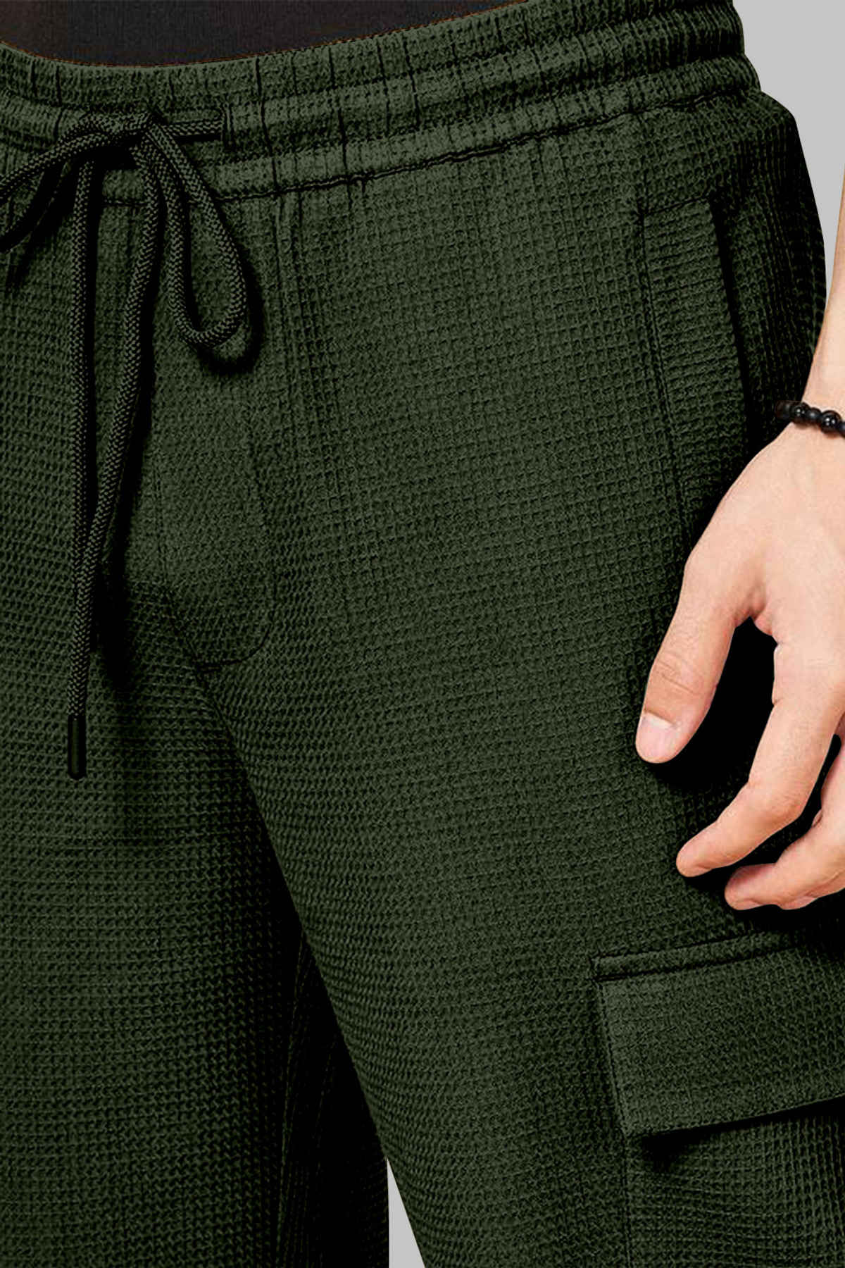 FTX Men Solid Regular Fit Drawstring Multipocket Polyester Cargo | Olive - XL