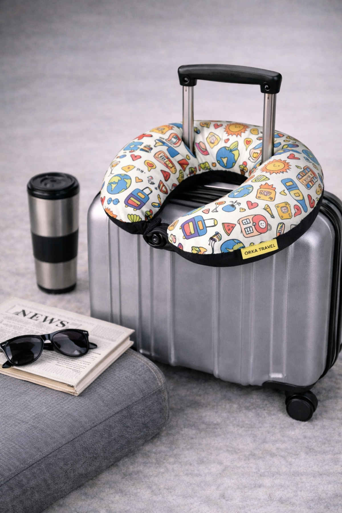 ORKA Travel Printed U Shaped Neck Pillow Polyfill Colorful Travel Doodle Theme