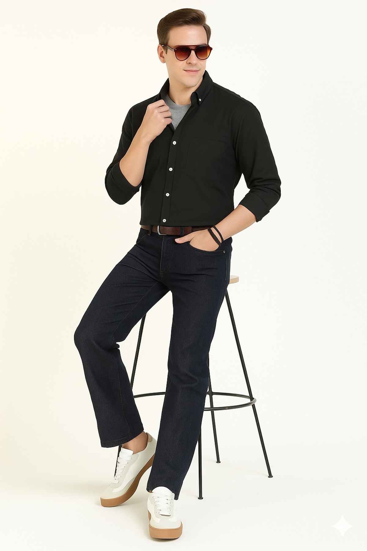 Hancock Men's Slim Fit Solid Button-Down Collar Pure Cotton Casual Shirt | Black - 38