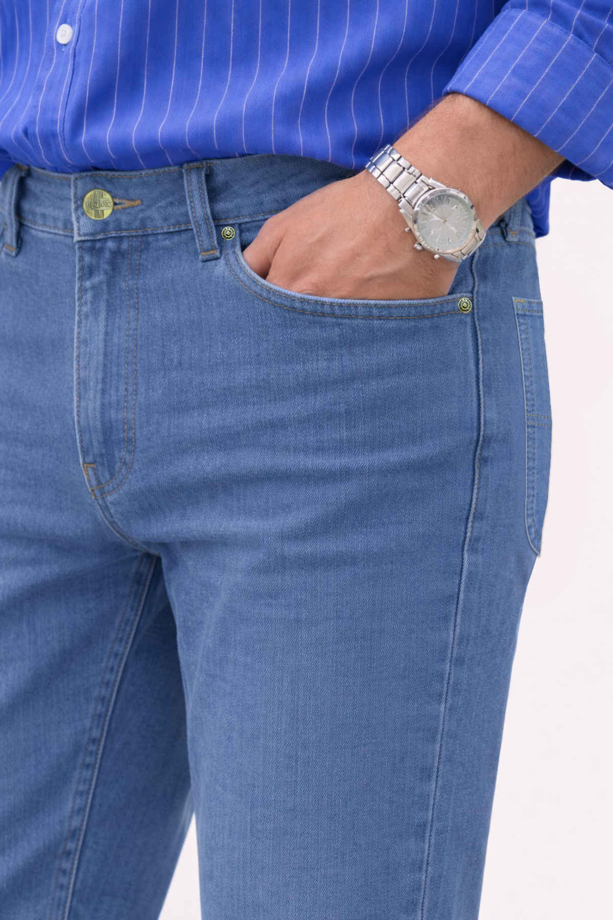 FTX Men Solid Denim Slim Fit Light Blue Jeans | 30
