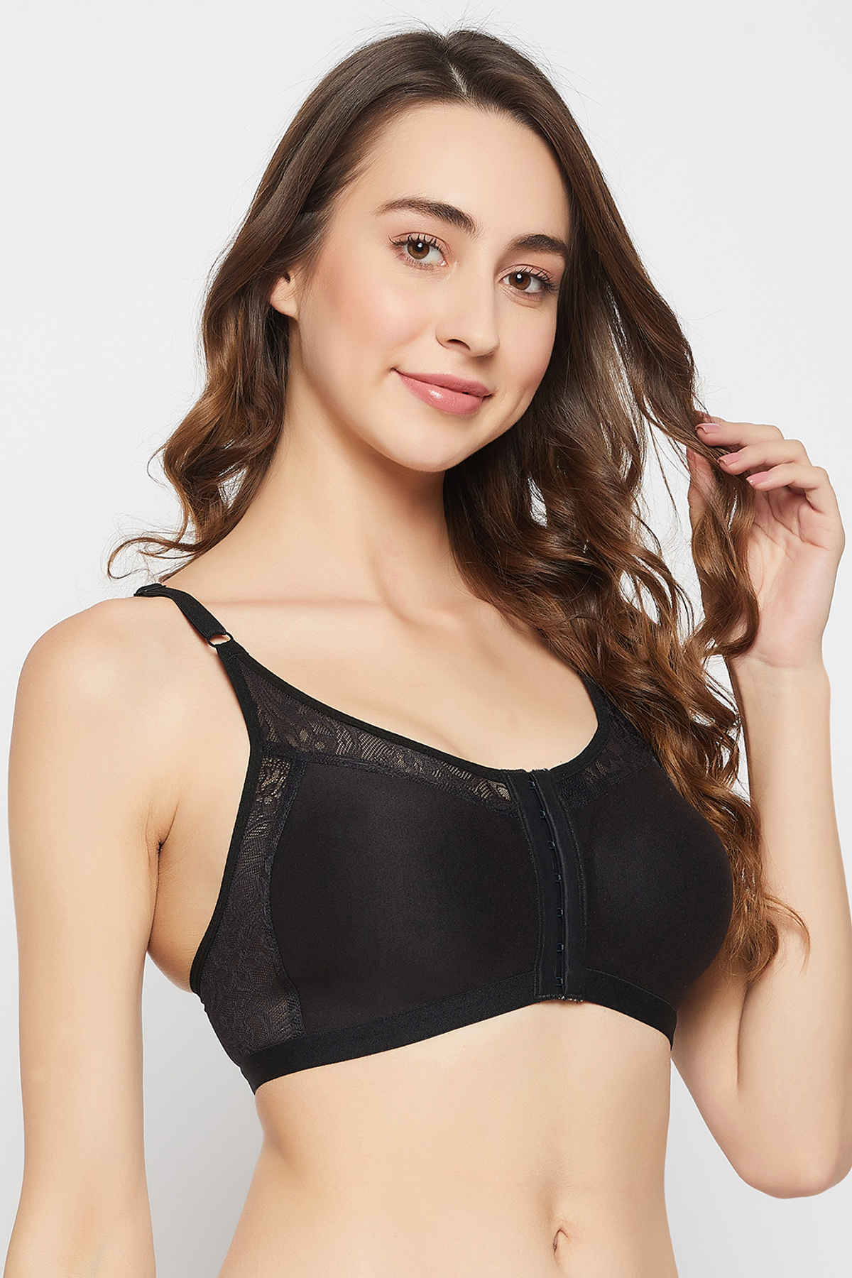 Clovia Women's Non-Padded Non-Wired Spacer Cup Easy-On Front Open Full Figure Bra | Black - 36 C