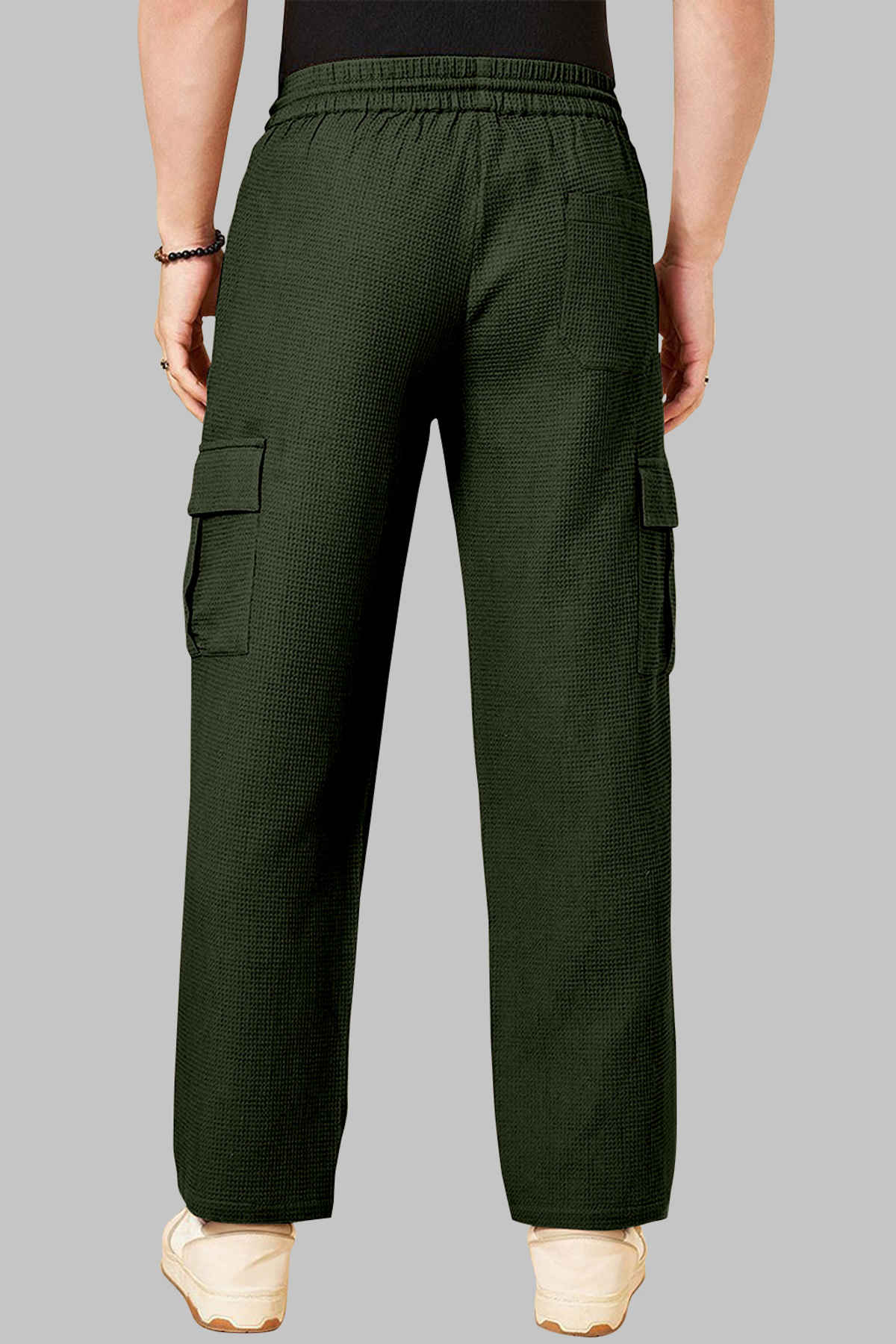 FTX Men Solid Regular Fit Drawstring Multipocket Polyester Cargo | Olive - M