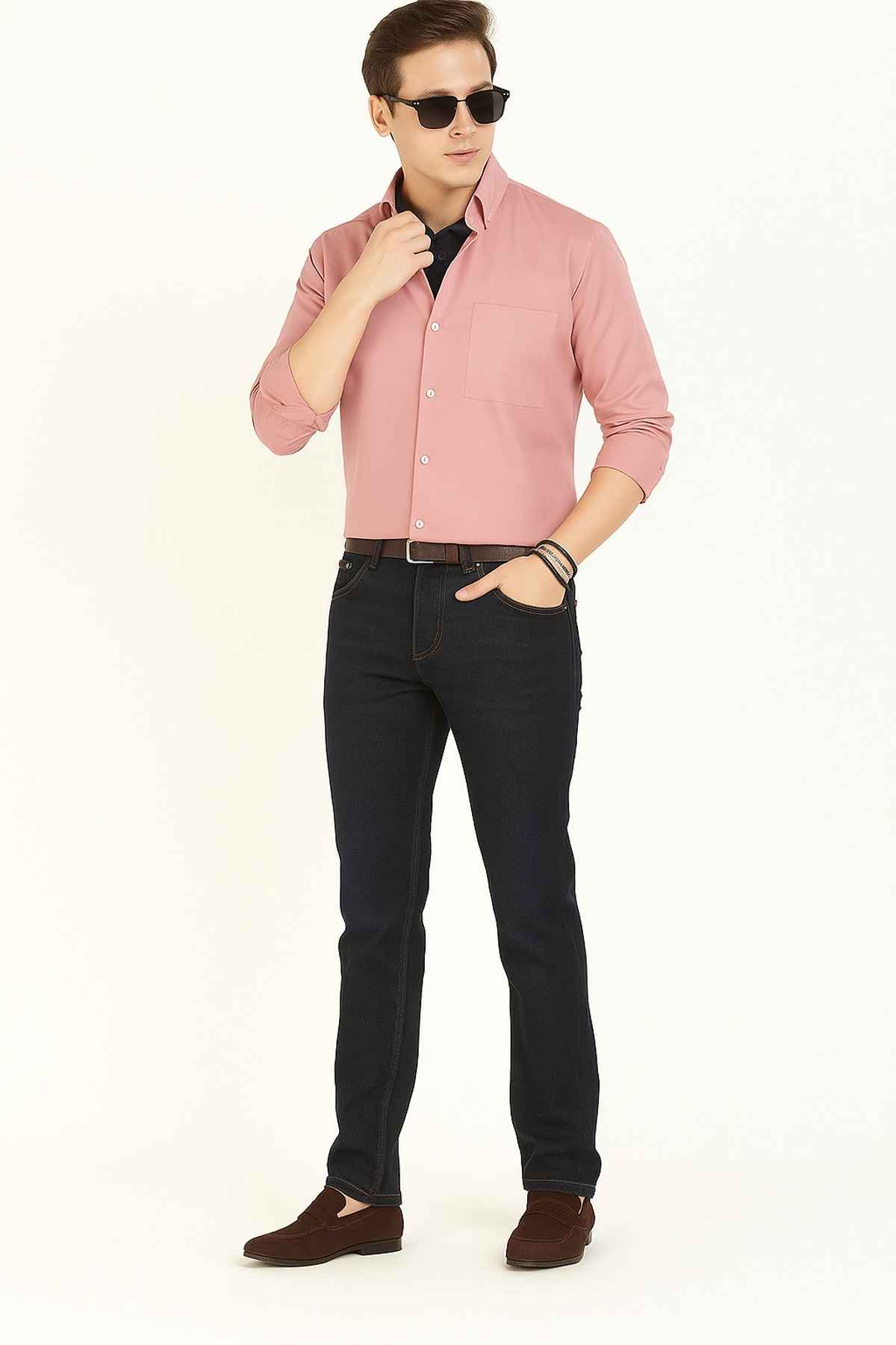 Hancock Men's Slim Fit Solid Button-Down Collar Pure Cotton Casual Shirt | Coral - 38