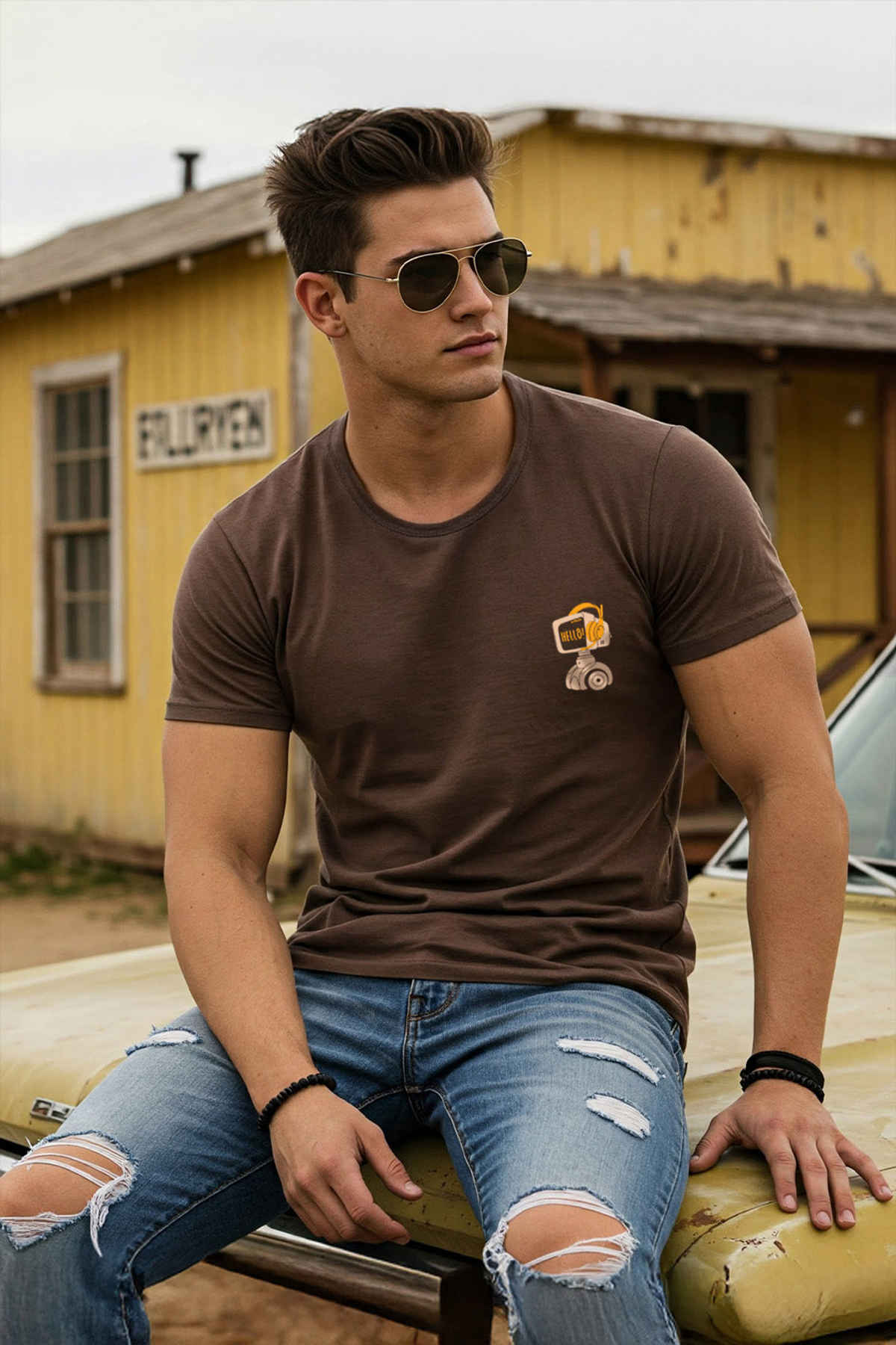 Veirdo Men's Printed Cotton Regular Fit T-Shirt | Brown - 2XL