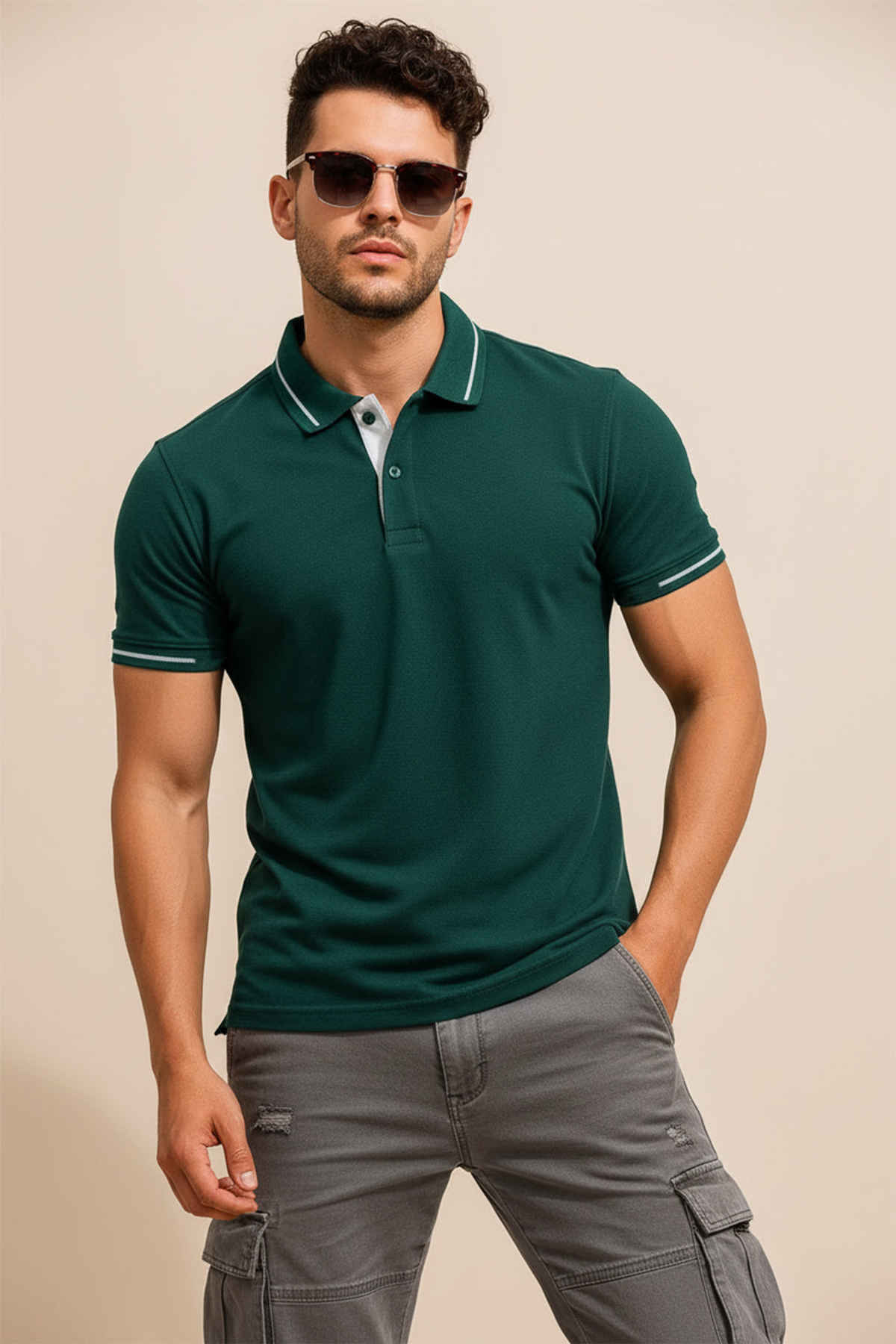 Veirdo Men Polo Collar Pure Cotton T-Shirt |Green |S