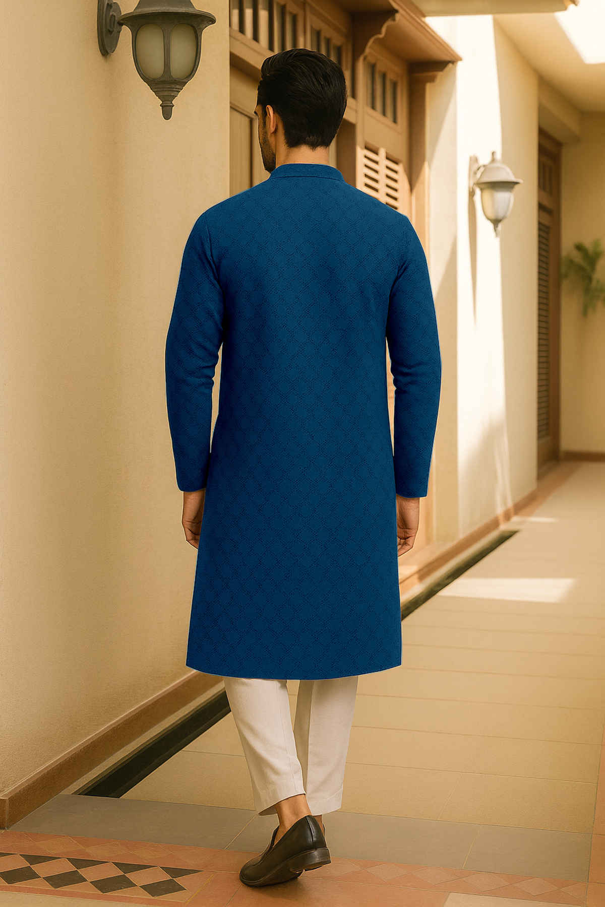 Ftx Men's Solid Regular Fit Full Sleeve Polyester Kurta | Q108 4 | Teal - L