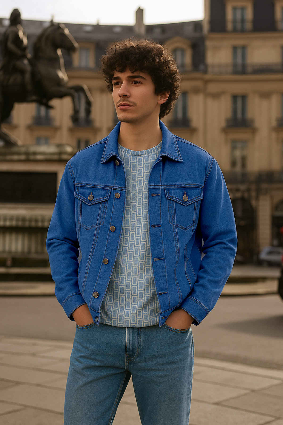 Ftx Men's Solid Regular Fit Full Sleeve Denim Jacket | Blue - L