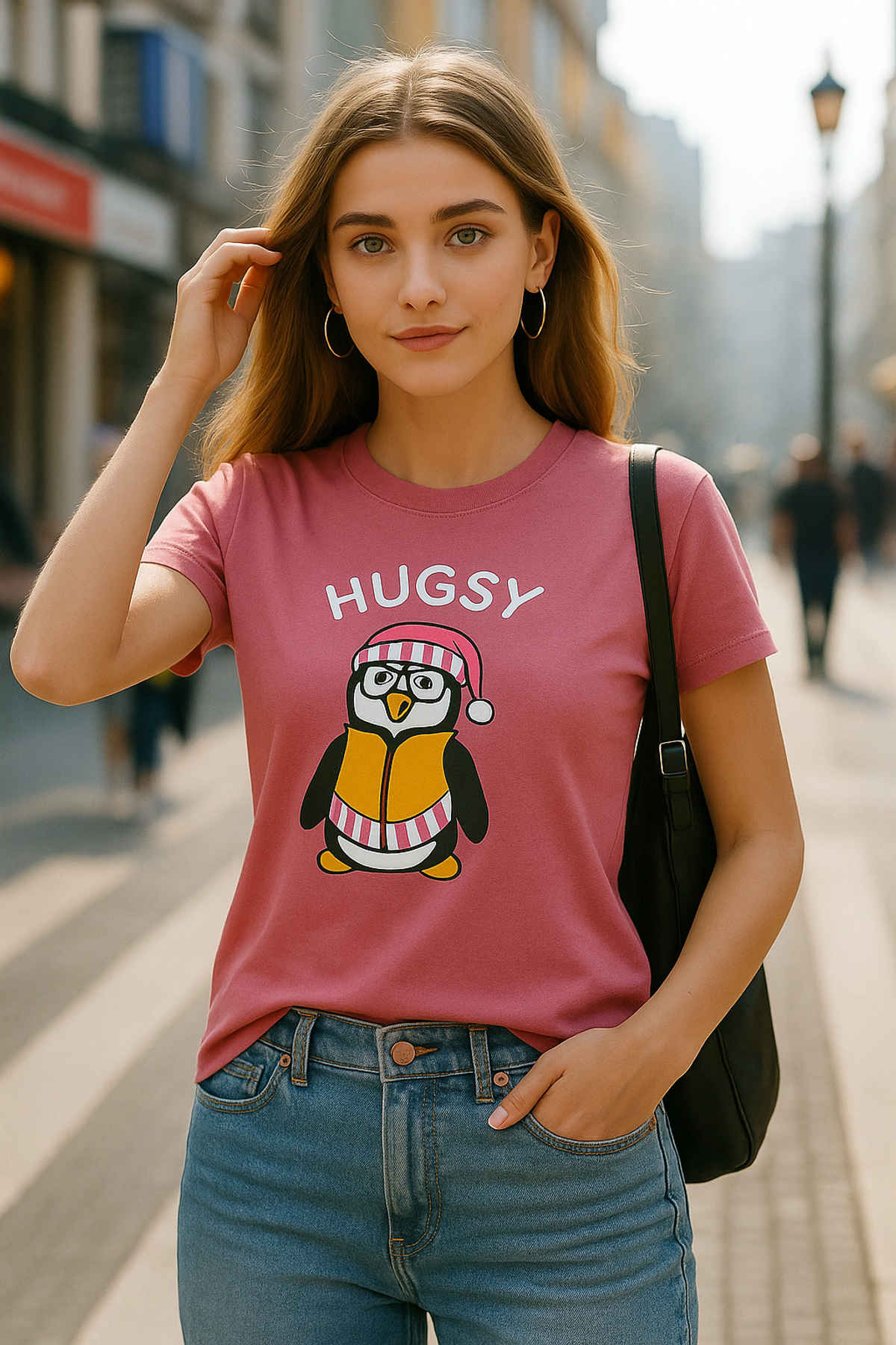 Fabflee Women's Regular Cotton Printed Round Neck Tshirt | Pink | NEX-WT-35 | L