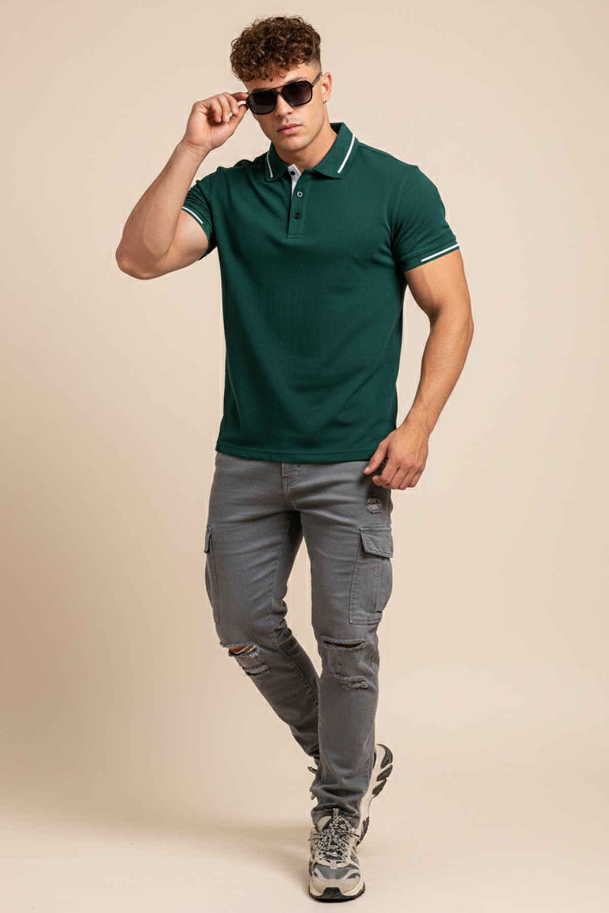 Veirdo Men Polo Collar Pure Cotton T-Shirt |Green |S