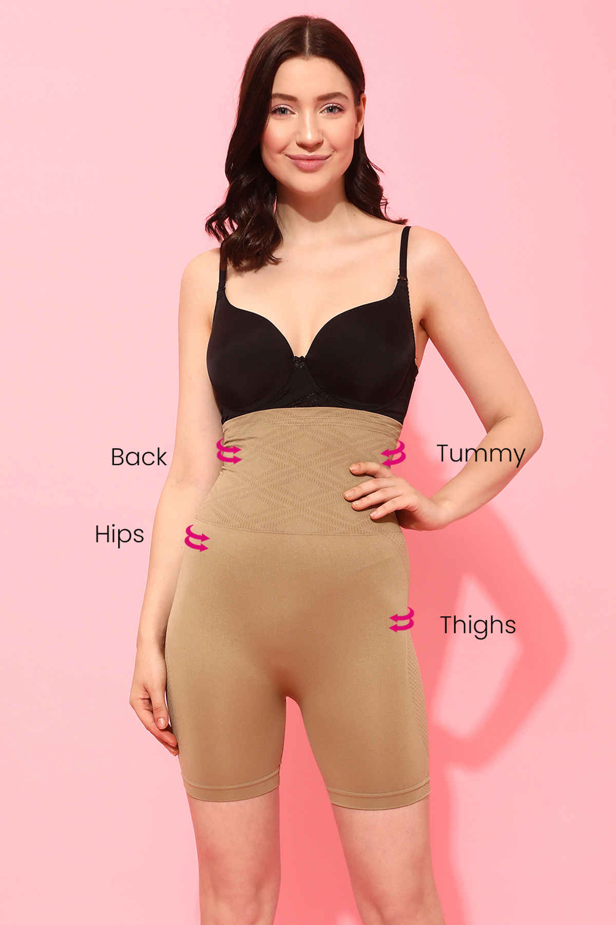 Clovia Women's 4-in-1 Shapewear | Tummy, Back, Thighs & Hips | Beige|  S-M