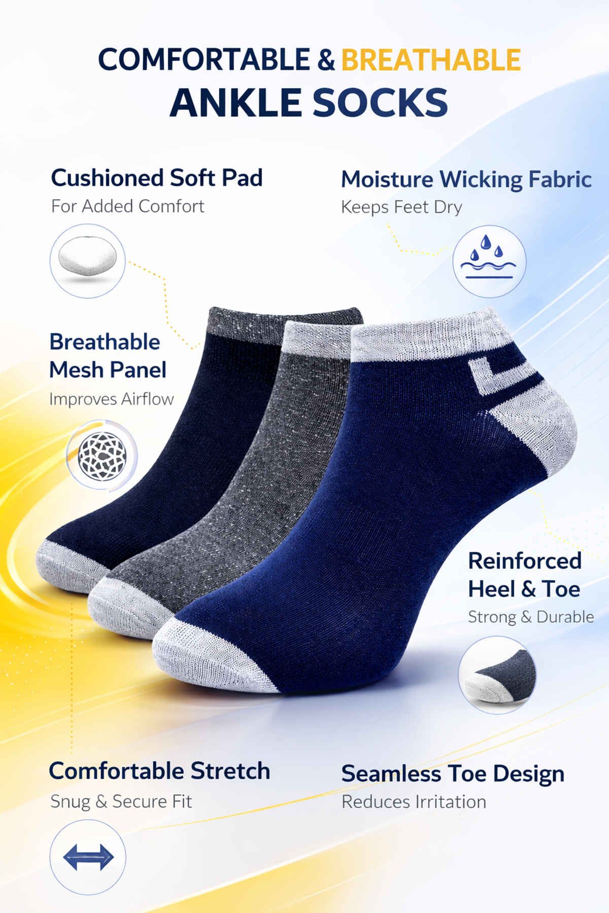 Dollar Men's Cotton Blend Ankle Length Socks | Assorted - Free Size