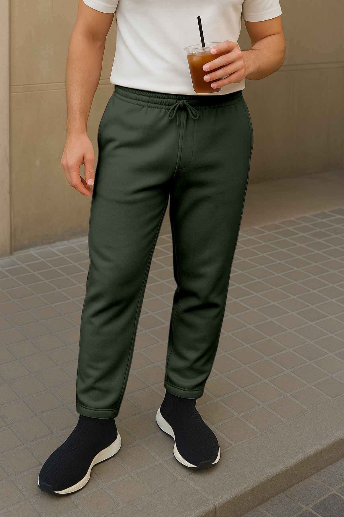 FTX Men's Solid Regular Fit Fleece Fabric Track Pant | Olive - XL