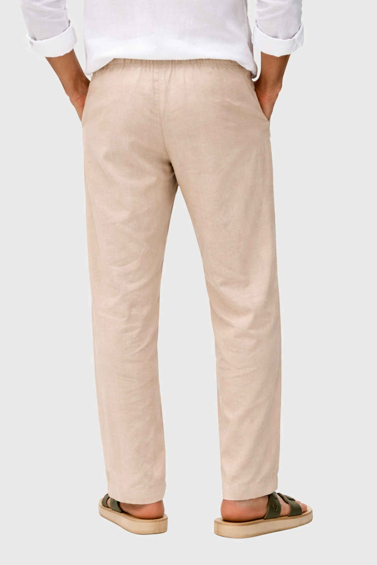 FTX Men's Solid Tapered Fit Cotton Linen Trouser | Dark Beige - 34