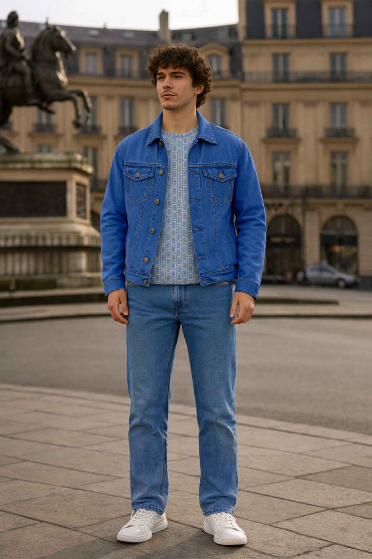 Ftx Men's Solid Regular Fit Full Sleeve Denim Jacket | Blue - XL