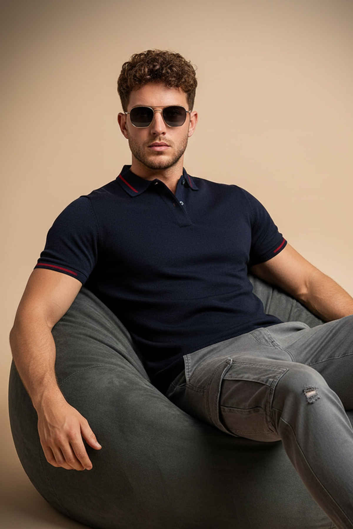 Veirdo Men Polo Collar Cotton T-Shirt |Navy |2XL