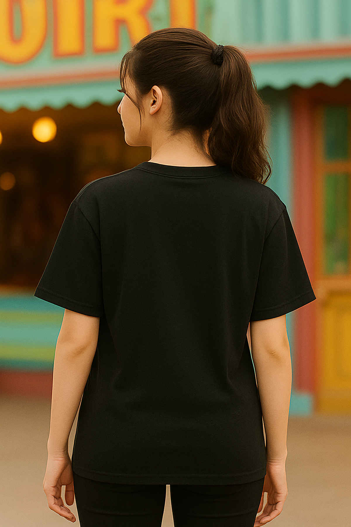 Fabflee Women's Oversize Cotton Printed Round Neck Tshirt | Black | NEX-OS-523 | XL