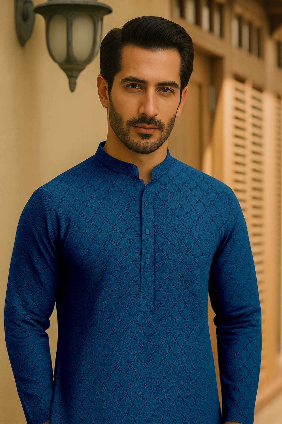 Ftx Men's Solid Regular Fit Full Sleeve Polyester Kurta | Q108 4 | Teal - L