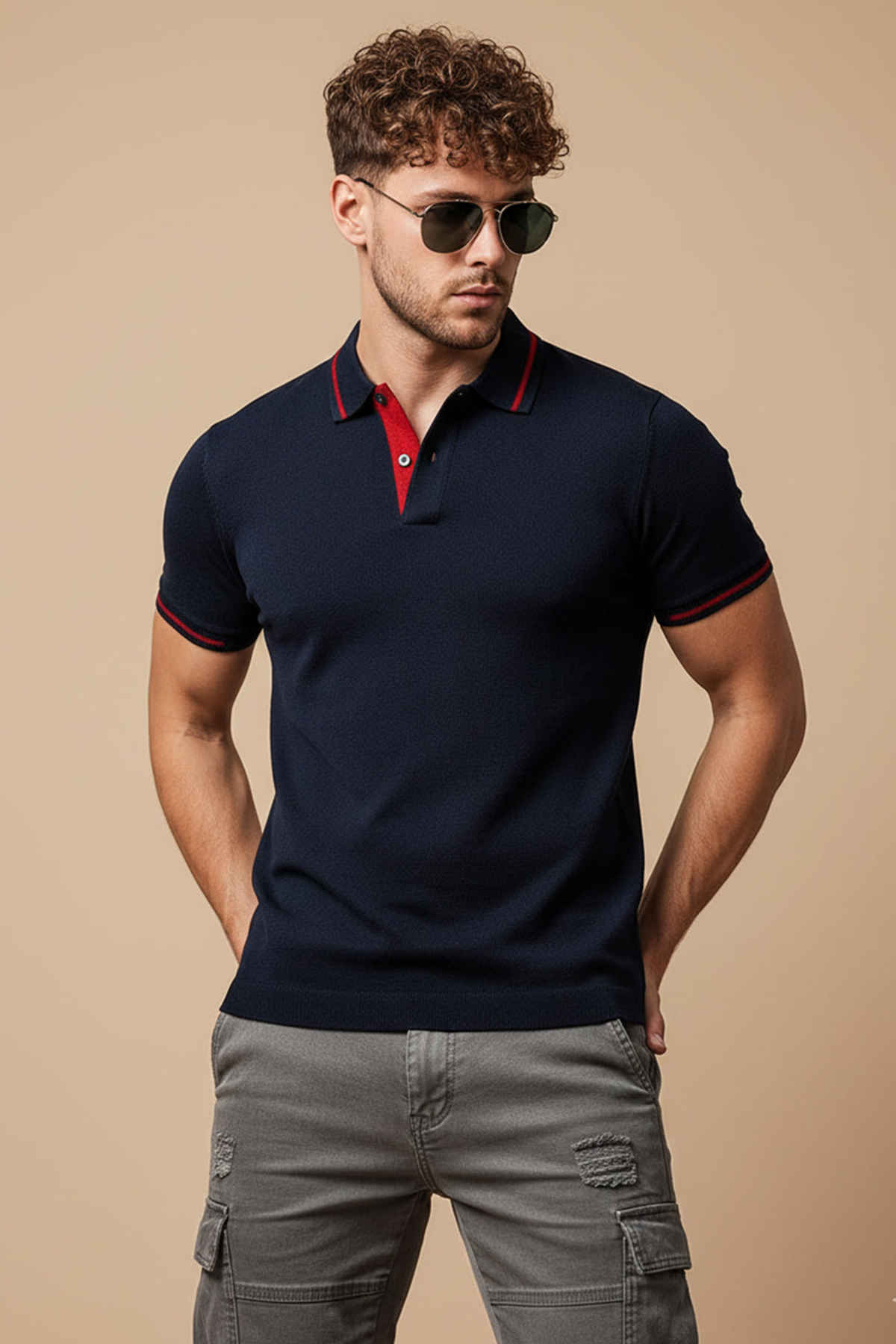 Veirdo Men Polo Collar Cotton T-Shirt |Navy |2XL
