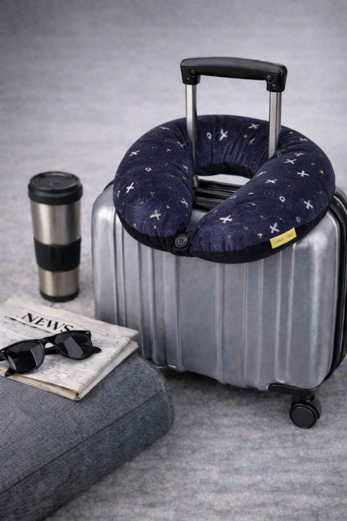 ORKA Travel Printed U Shaped Neck Pillow Polyfill Travel Icons Theme