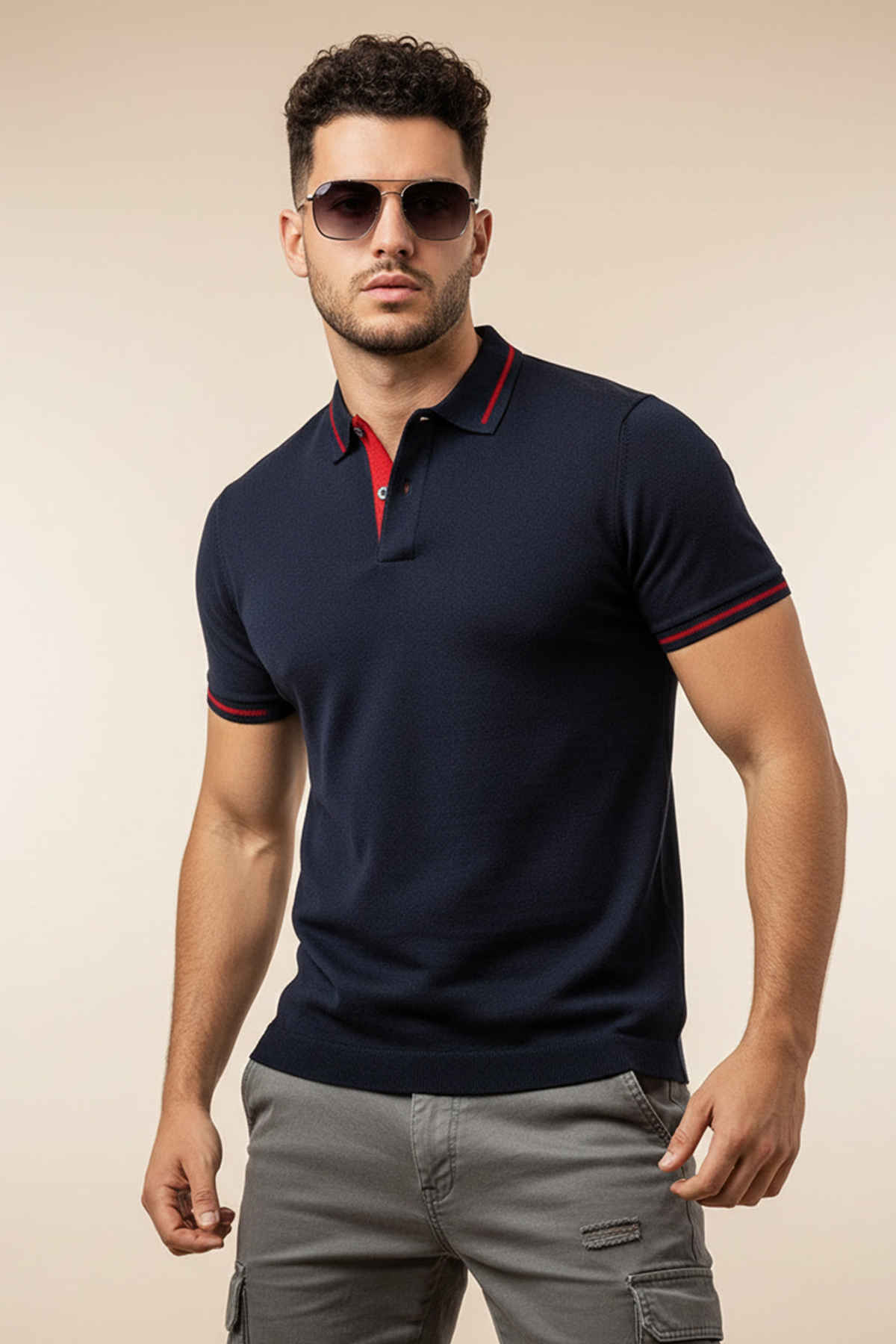 Veirdo Men Polo Collar Cotton T-Shirt |Navy |2XL