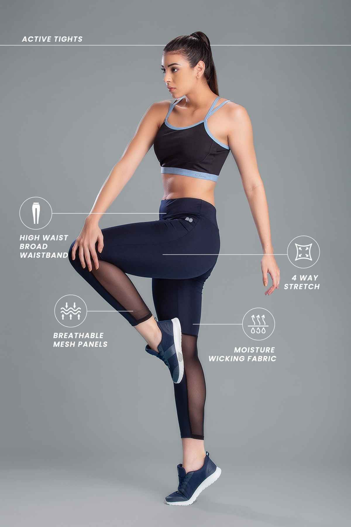 Clovia Activewear Ankle Length Tights (Blue - L)