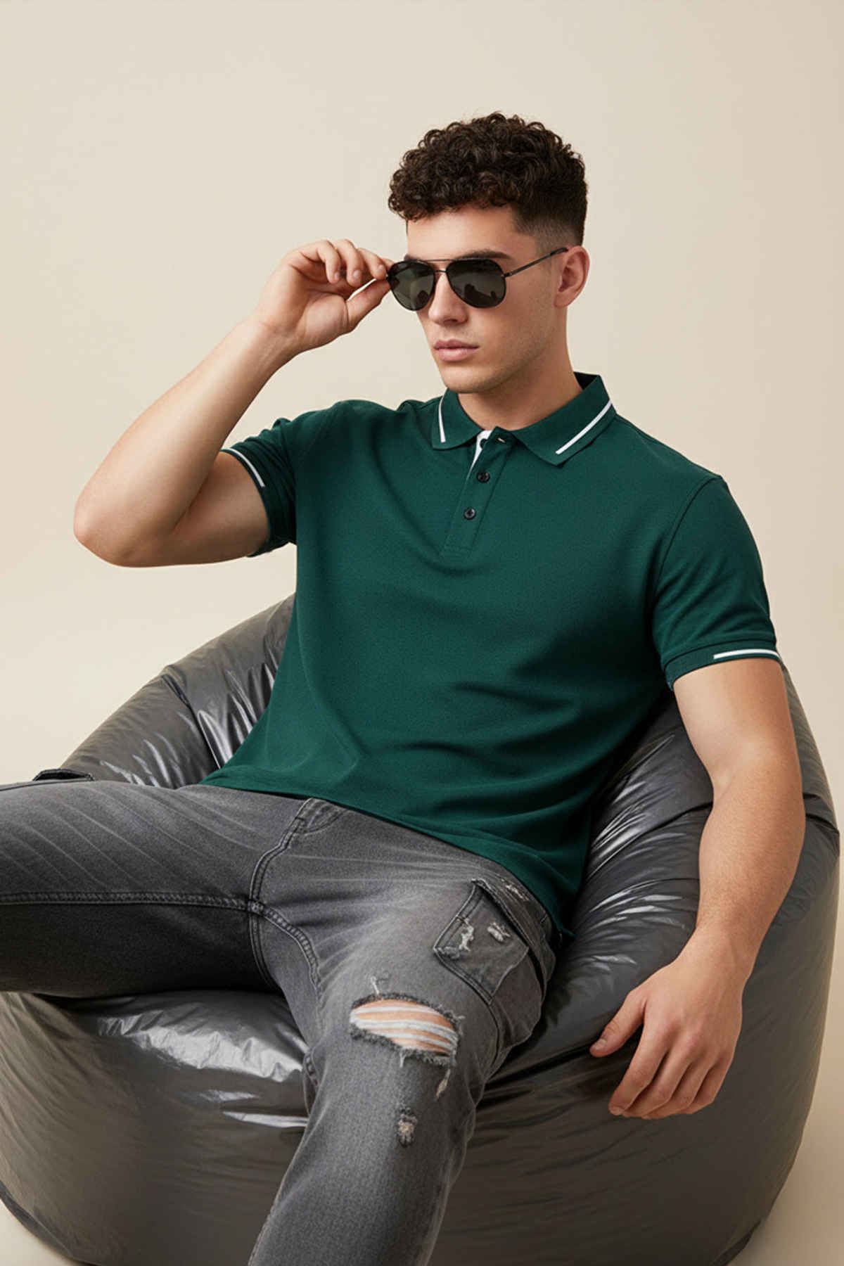 Veirdo Men Polo Collar Pure Cotton T-Shirt |Green |S