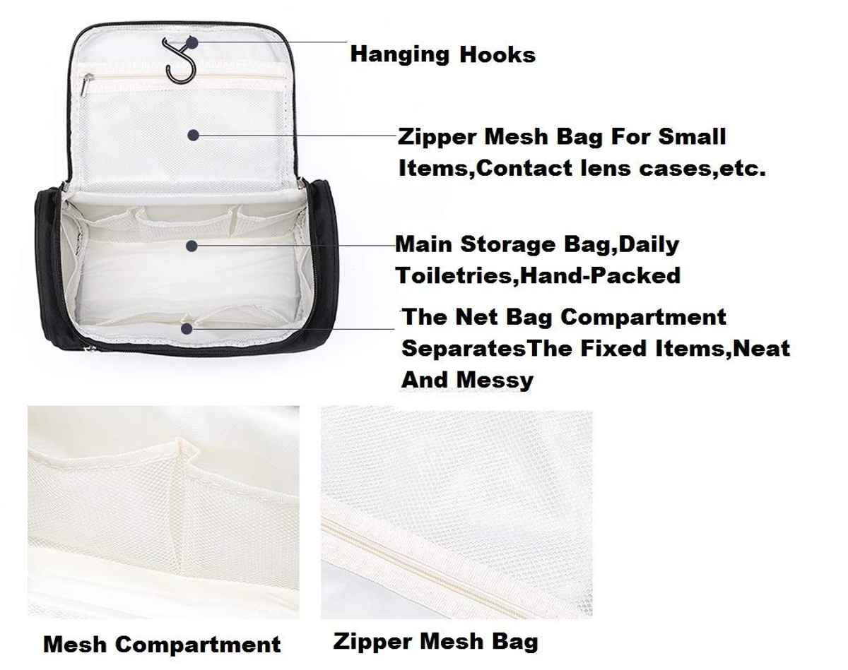 Awestuffs Hanging Travel Kit Water Resistant, Mesh Pockets and Sturdy Hanging Hook | Black