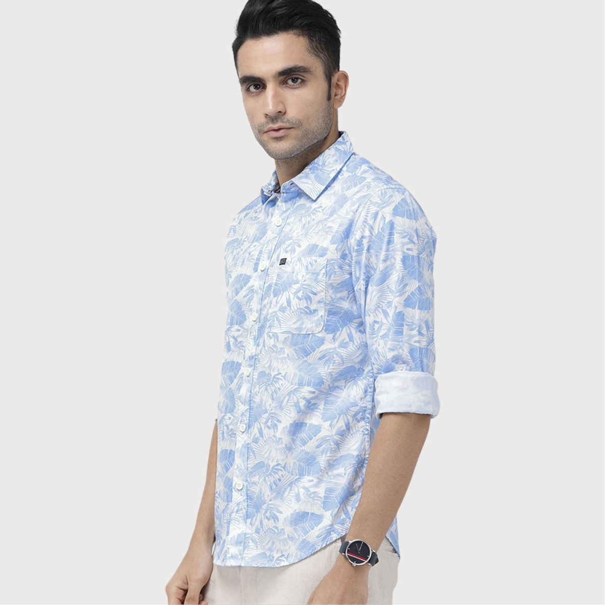 The Indian Garage Co Men's Slim Fit Abstract Print Casual Shirt | Blue - L