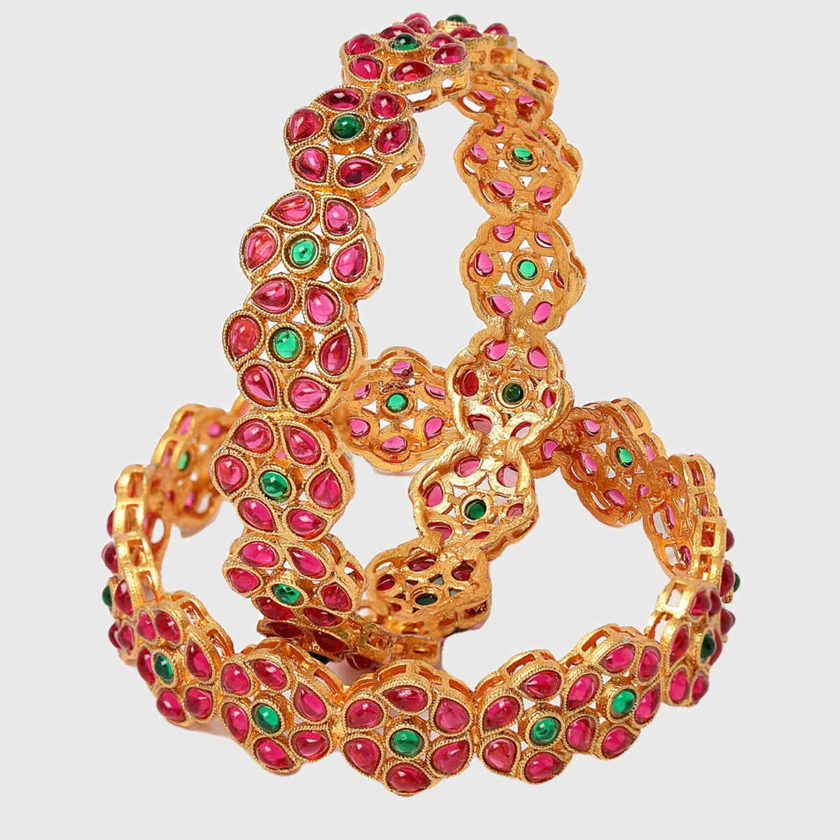 Sukkhi Floral Gold Plated Red And Green Broad Bracelets Bangle Set Jewellery for Women - 2.4
