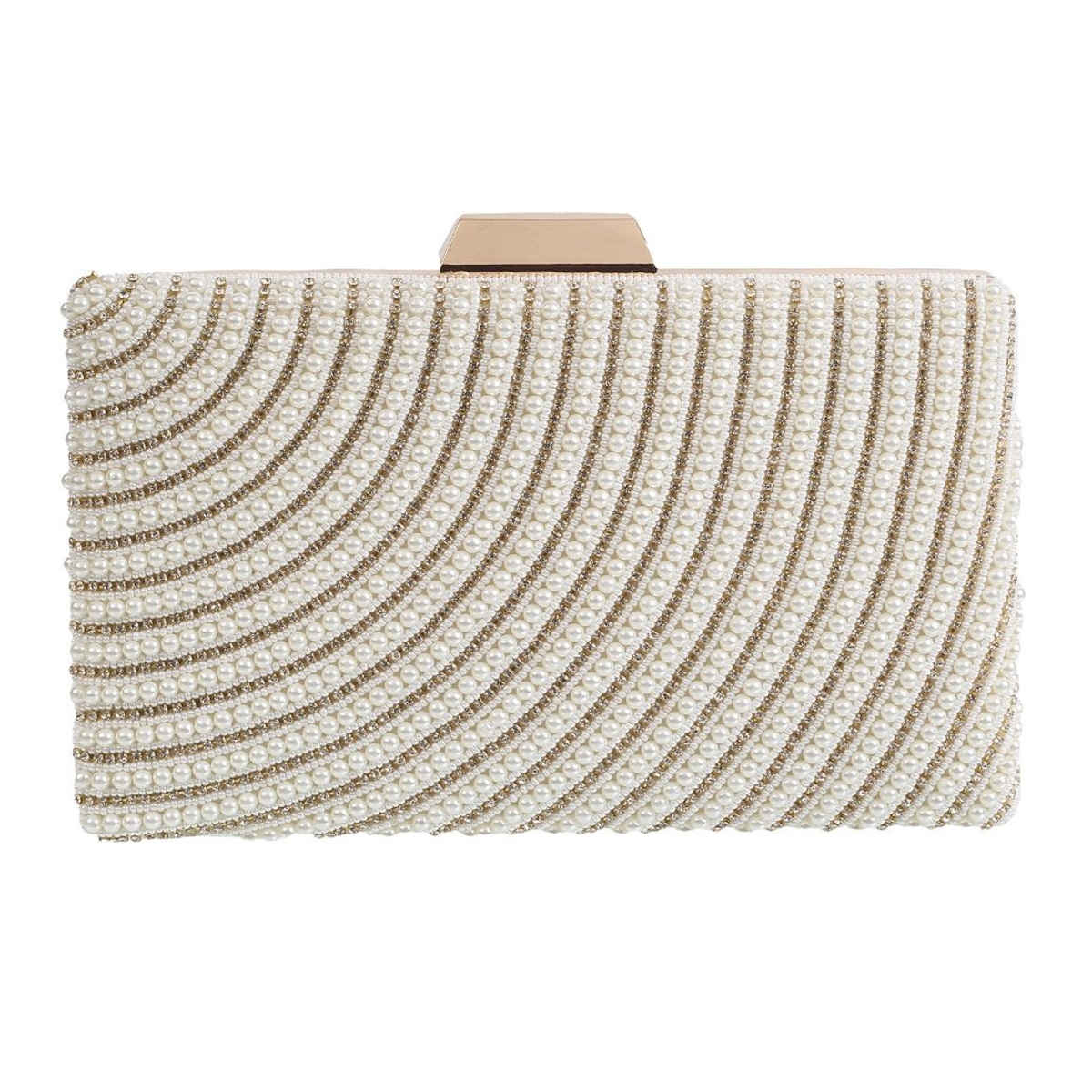 Metro Women's Embellished Synthetic Clutch | Beige - Free Size